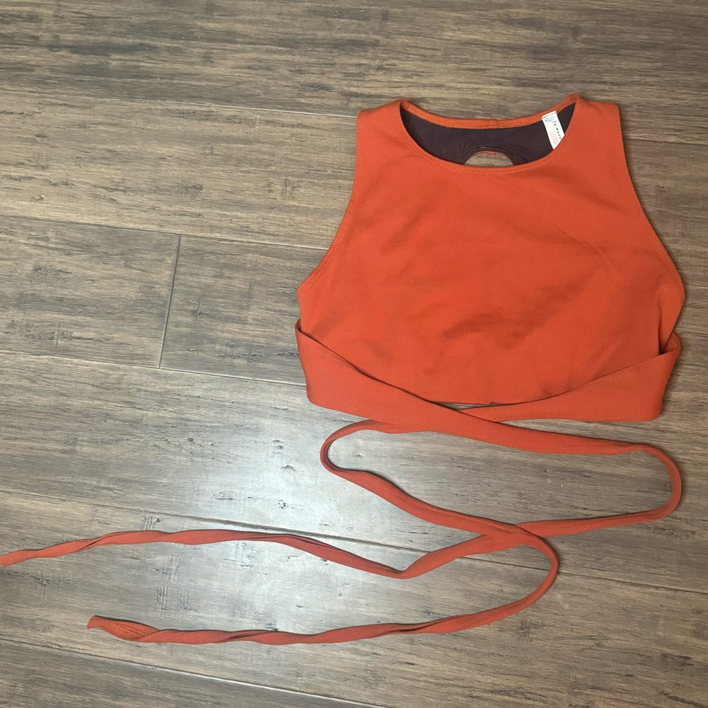 Free People Movement Wrap Top Small Sleeveless Crop Terracotta Burnt Orange EUC